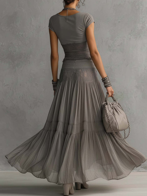 Simone | Lace Top & Pleated Maxi Skirt Set