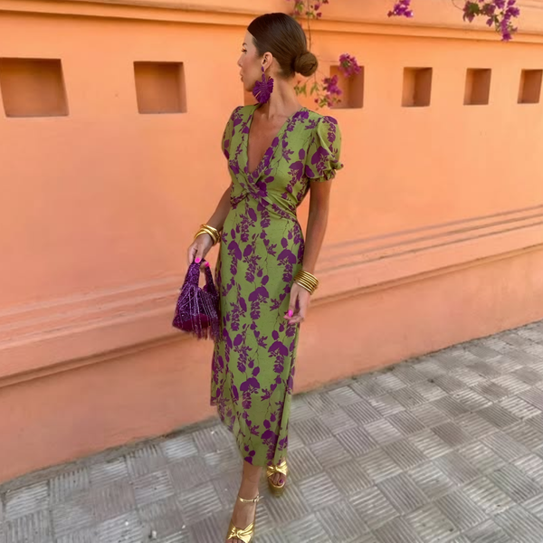 Ernestina | Long Green Floral Dress