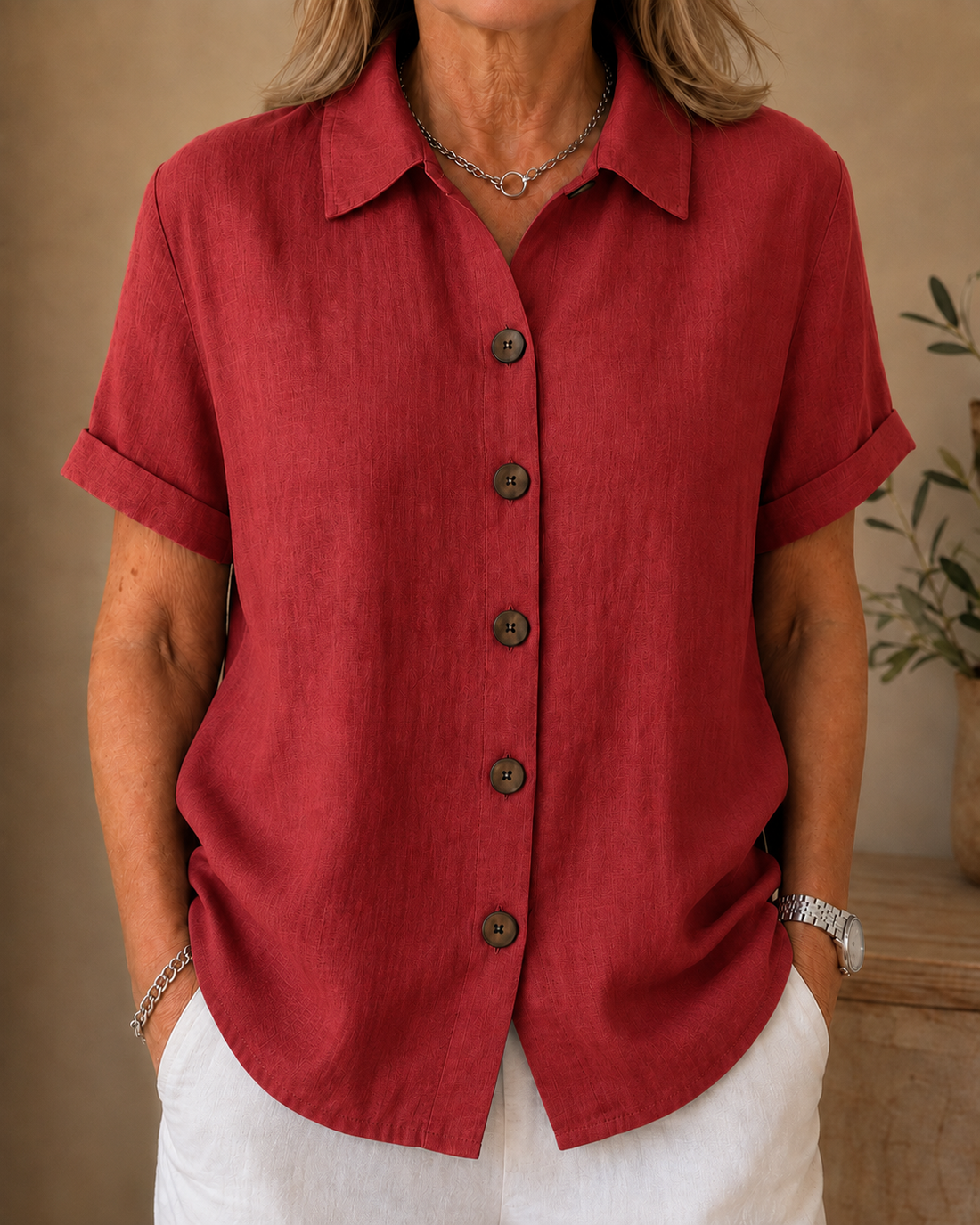 Button-Front Blouse