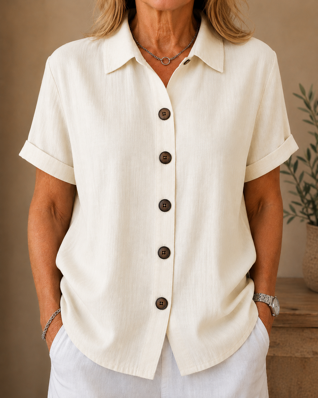 Button-Front Blouse