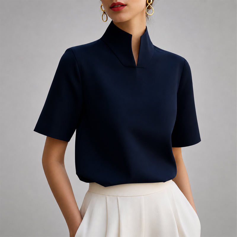 Valerie | Split-Neck Stand Collar Blouse