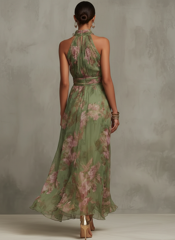 Serena | Floral Chiffon Halter Maxi Dress