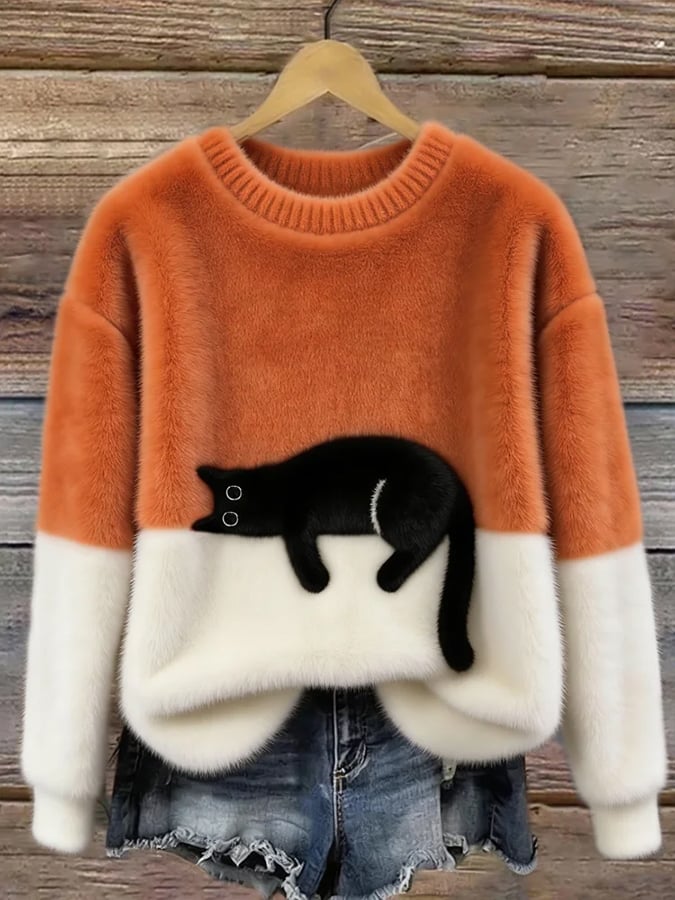 Aileen | Cat Print Oversized Sweatshirt