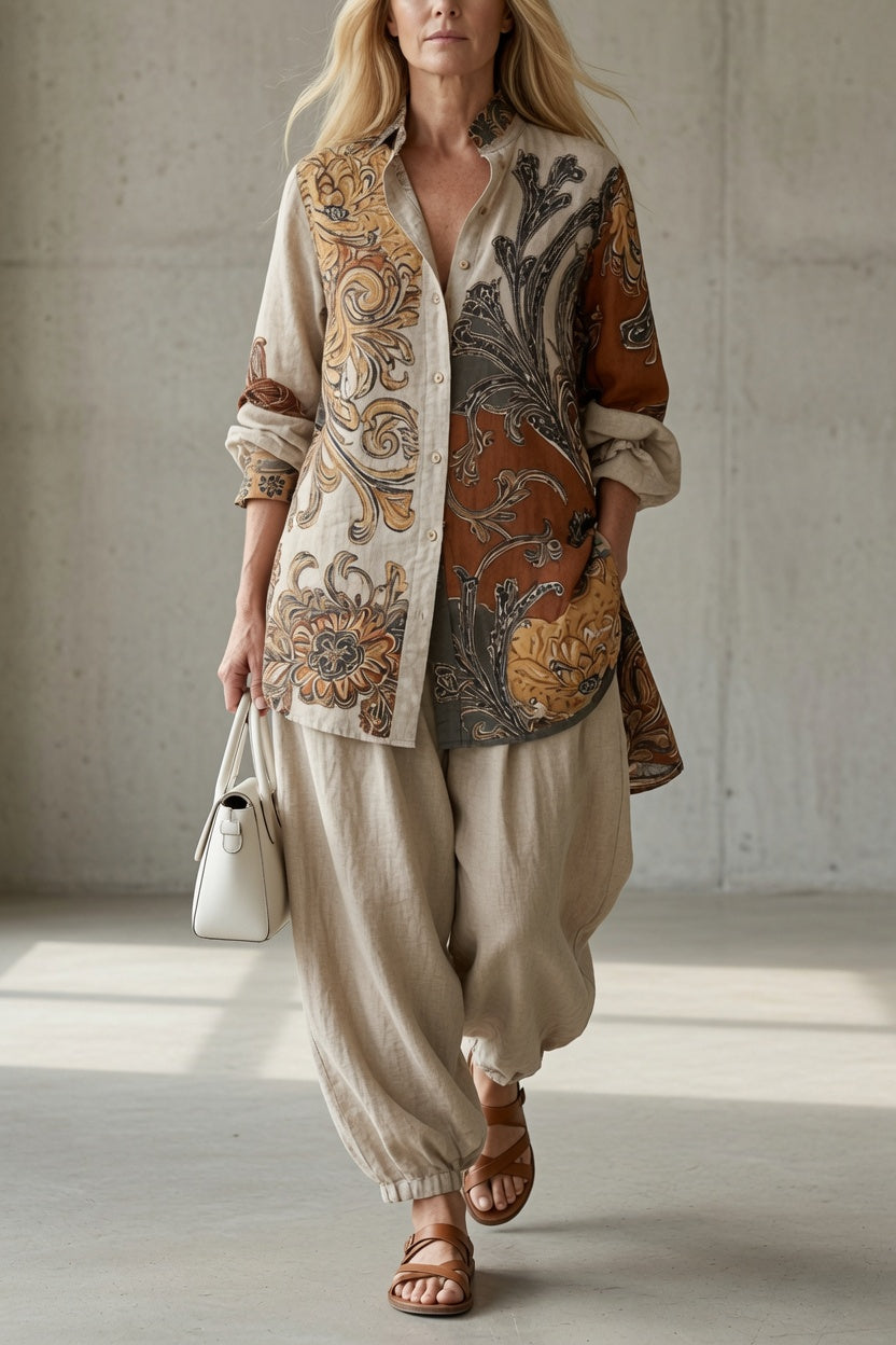 Natalie | Vintage Print Shirt & Trouser Set