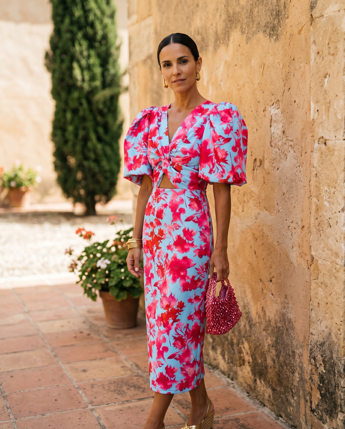 Carla | Floral Puff-Sleeve Midi Dress