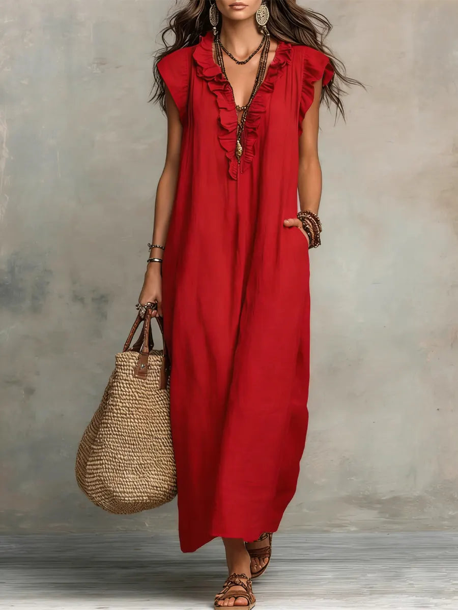 Camelia | Ruffle V-Neck Boho Maxi