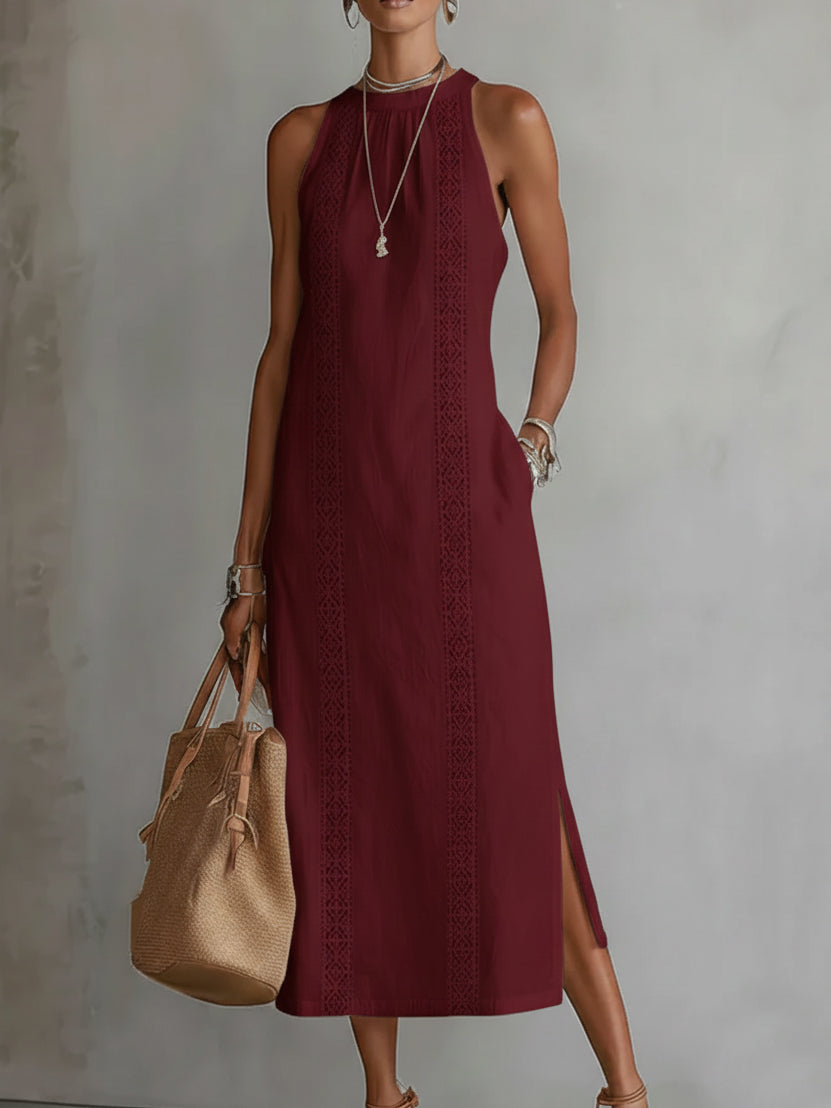 Jimena | Linen-Blend Midi Dress with Mandarin Collar