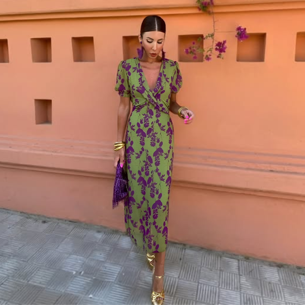 Ernestina | Long Green Floral Dress