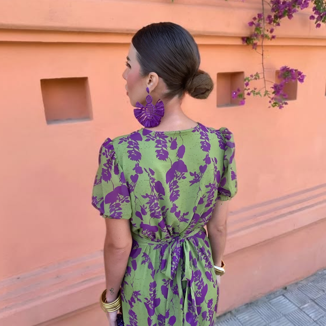 Ernestina | Long Green Floral Dress