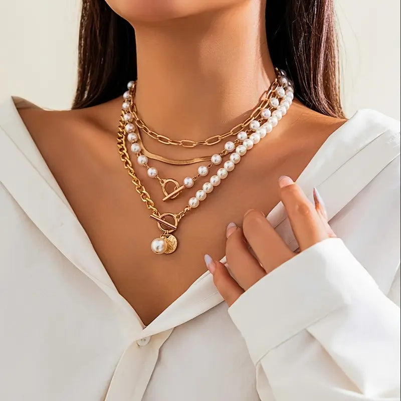 Layered Pearl Necklace Set