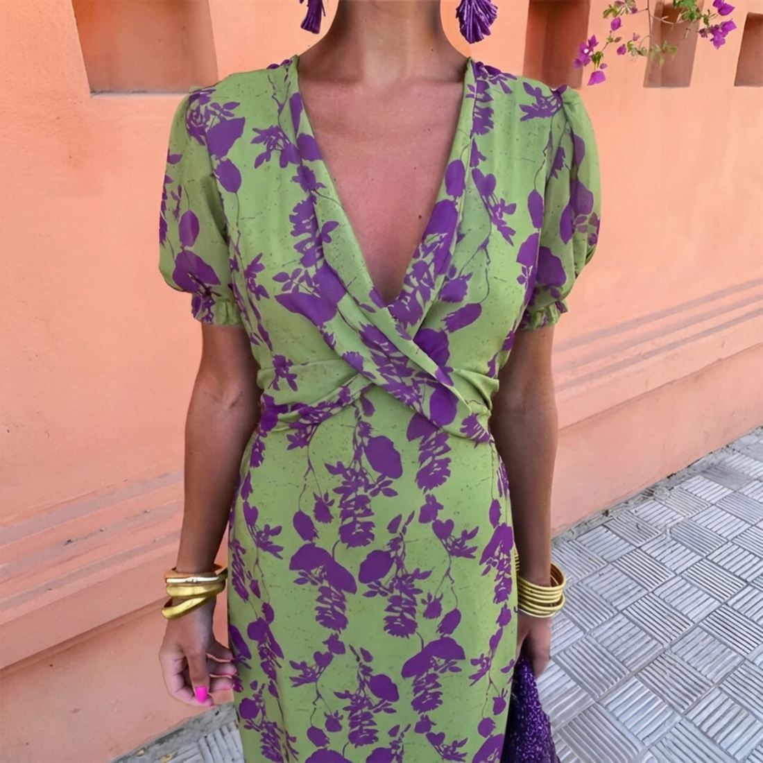 Ernestina | Long Green Floral Dress