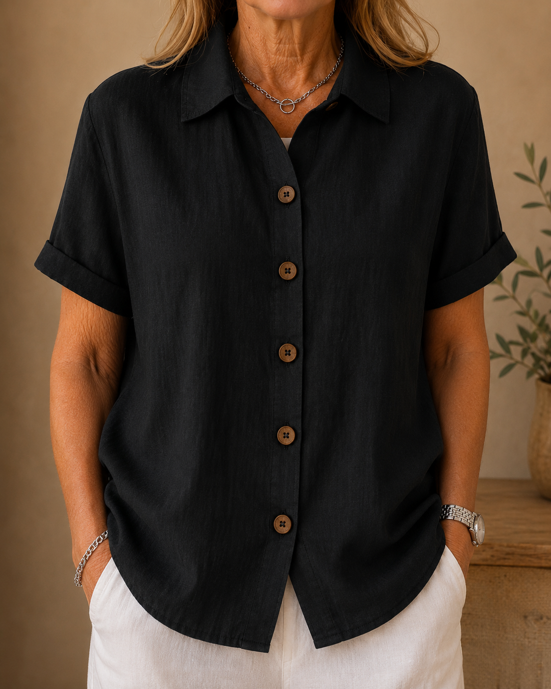 Button-Front Blouse
