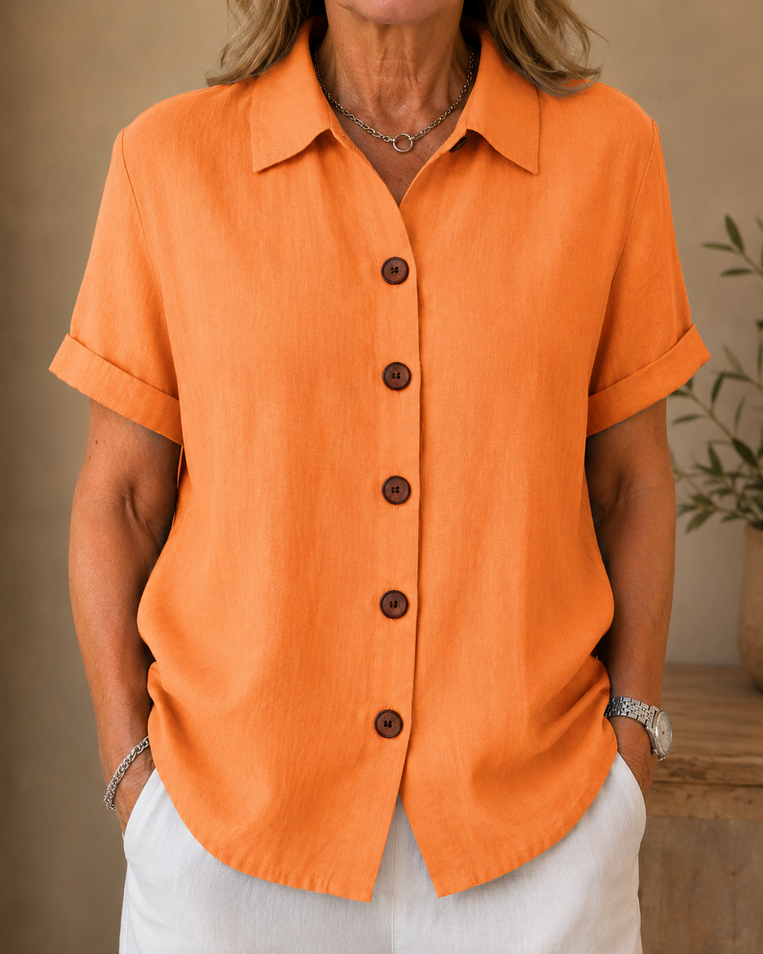 Button-Front Blouse