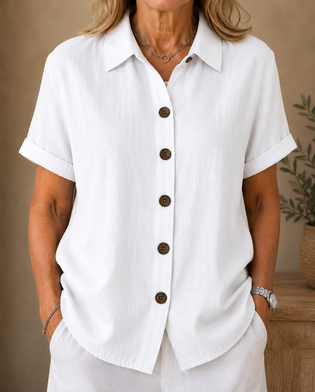 Button-Front Blouse