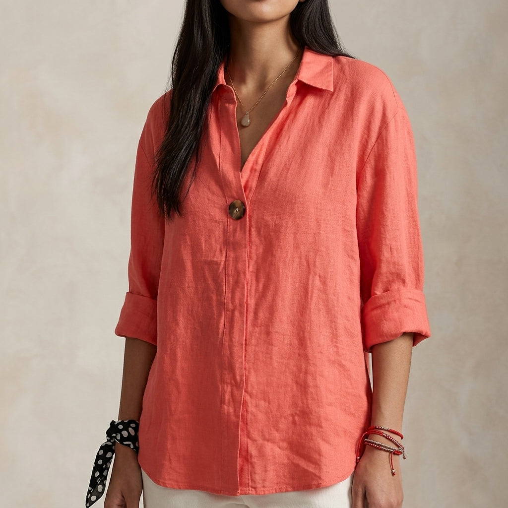 Single-Button V-Neck Blouse