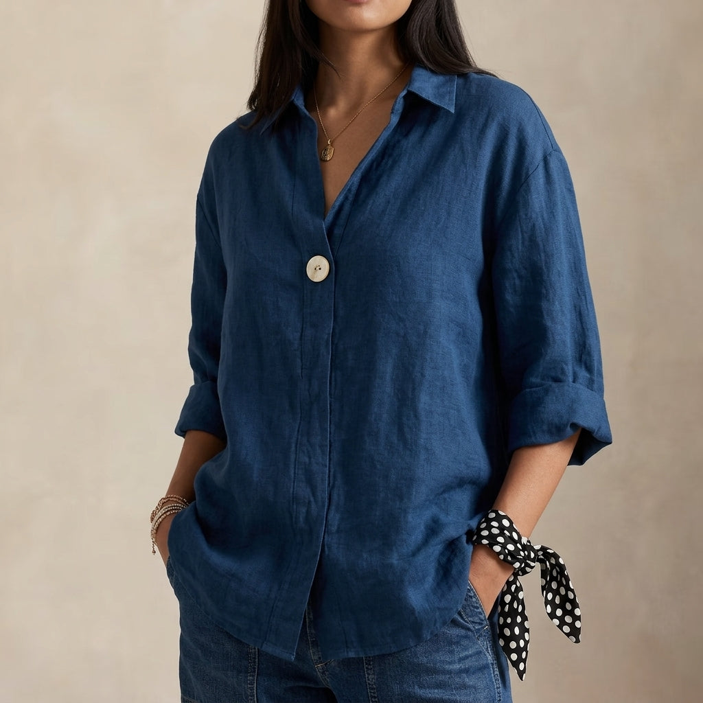 Single-Button V-Neck Blouse