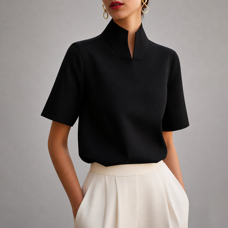 Valerie | Split-Neck Stand Collar Blouse
