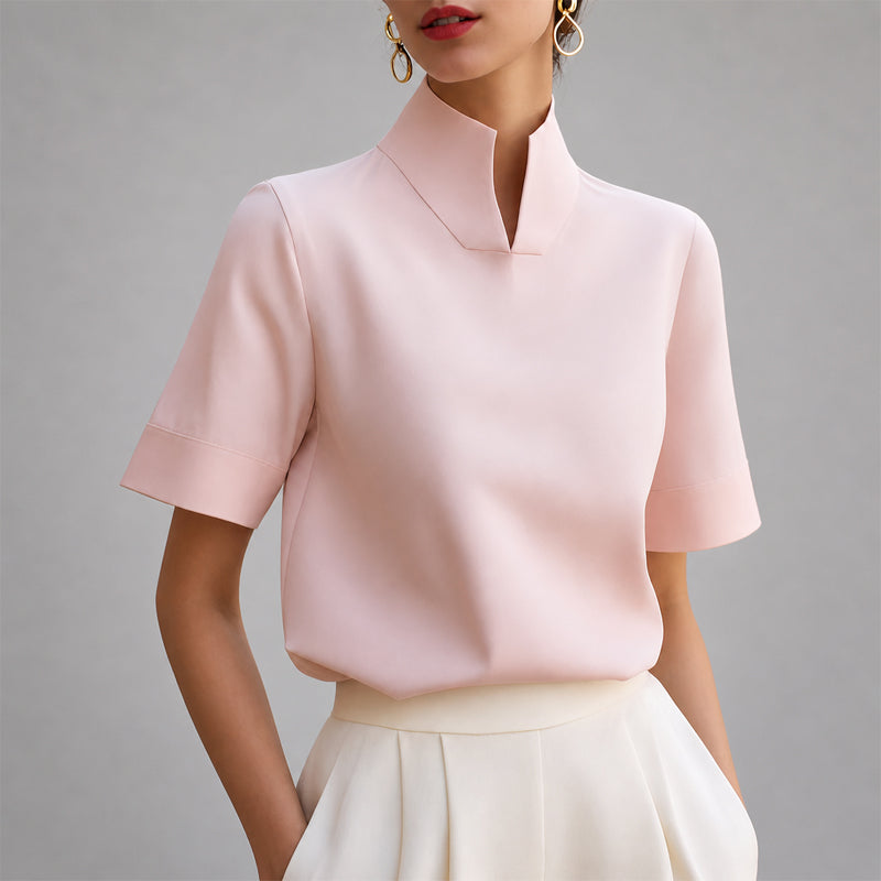 Valerie | Split-Neck Stand Collar Blouse