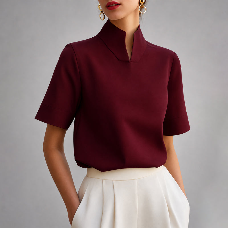 Valerie | Split-Neck Stand Collar Blouse