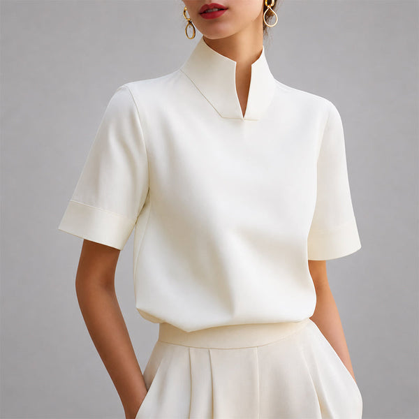 Valerie | Split-Neck Stand Collar Blouse