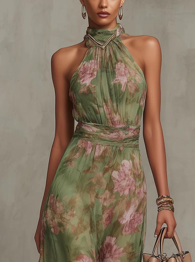 Serena | Floral Chiffon Halter Maxi Dress