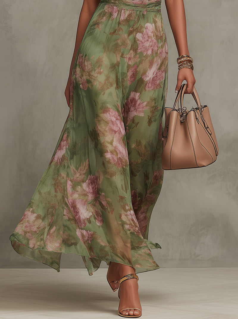 Serena | Floral Chiffon Halter Maxi Dress