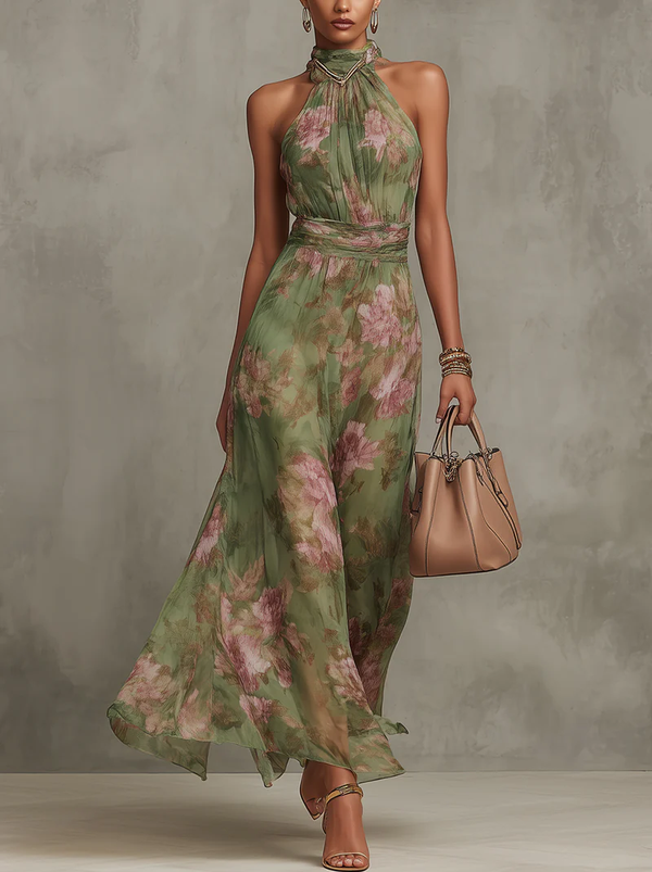 Serena | Floral Chiffon Halter Maxi Dress