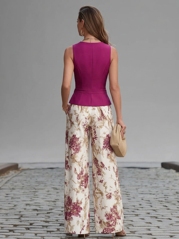Rosa | Pink Vest & Floral Wide-Leg Trouser Set