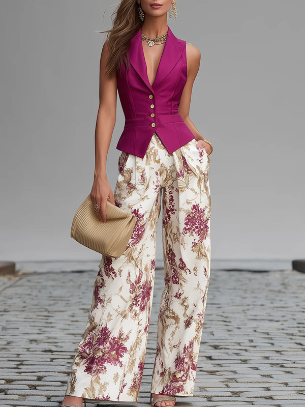 Rosa | Pink Vest & Floral Wide-Leg Trouser Set
