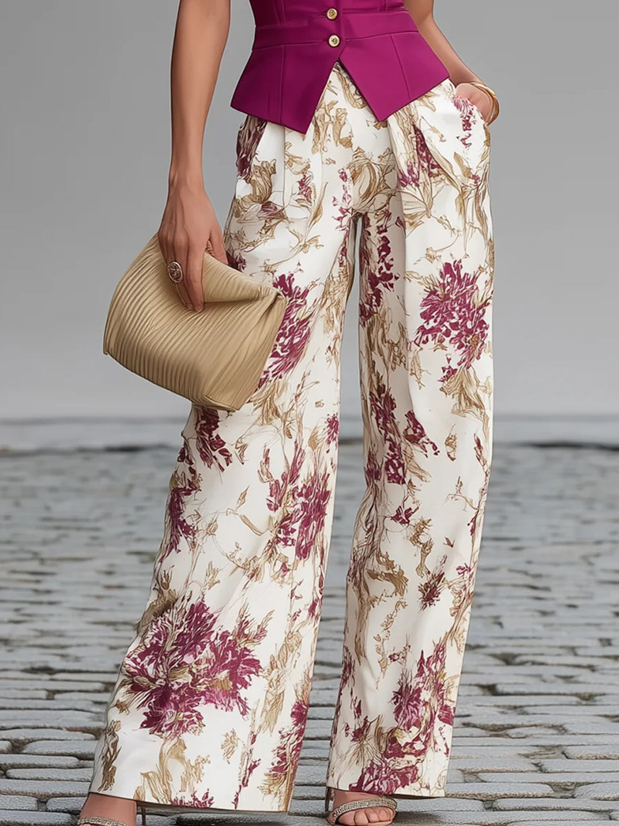 Rosa | Pink Vest & Floral Wide-Leg Trouser Set