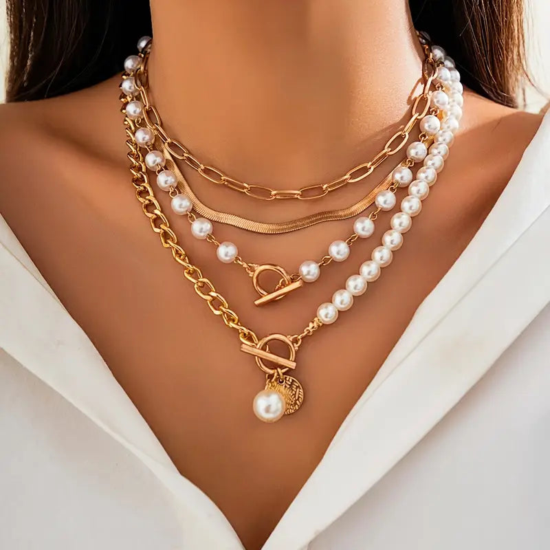 Layered Pearl Necklace Set