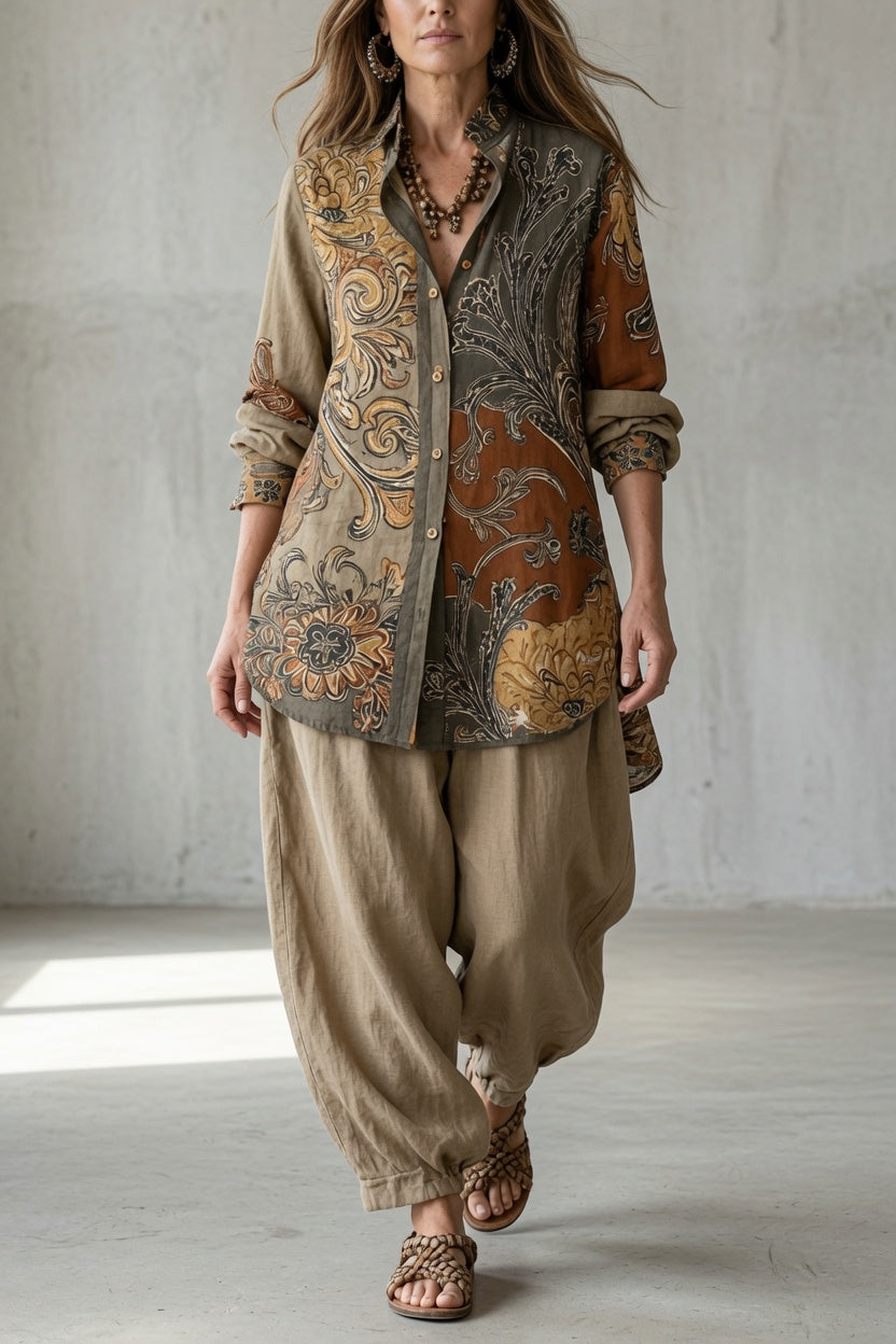 Natalie | Vintage Print Shirt & Trouser Set