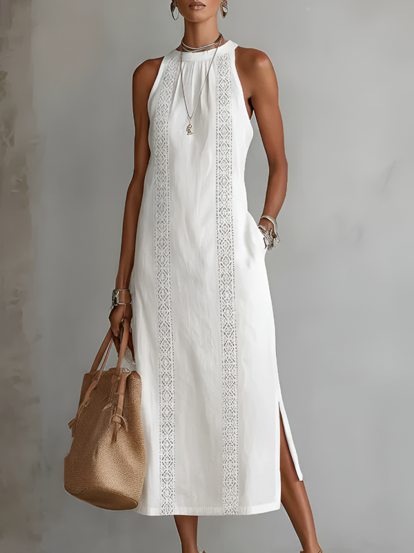 Jimena | Linen-Blend Midi Dress with Mandarin Collar
