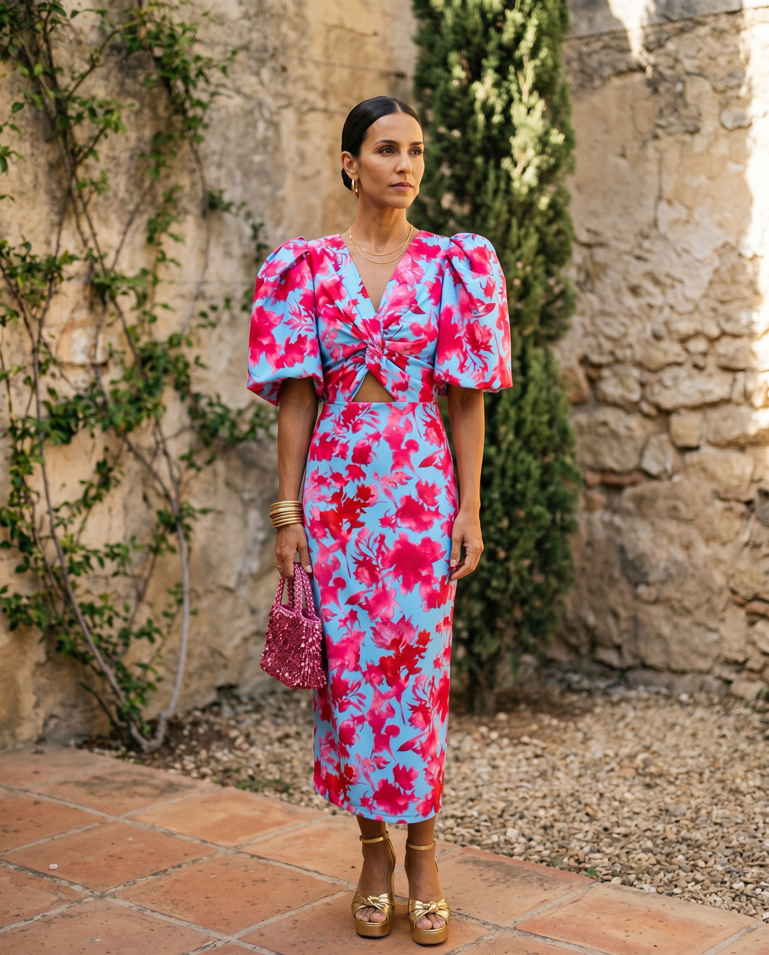 Carla | Floral Puff-Sleeve Midi Dress