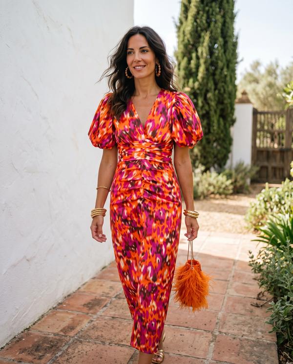 Carla | Floral Puff-Sleeve Midi Dress