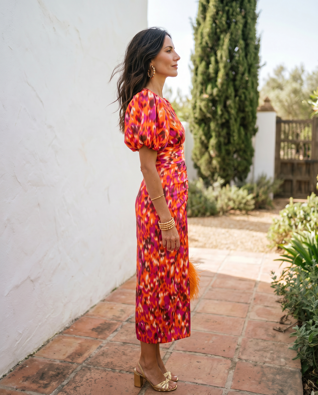 Carla | Floral Puff-Sleeve Midi Dress