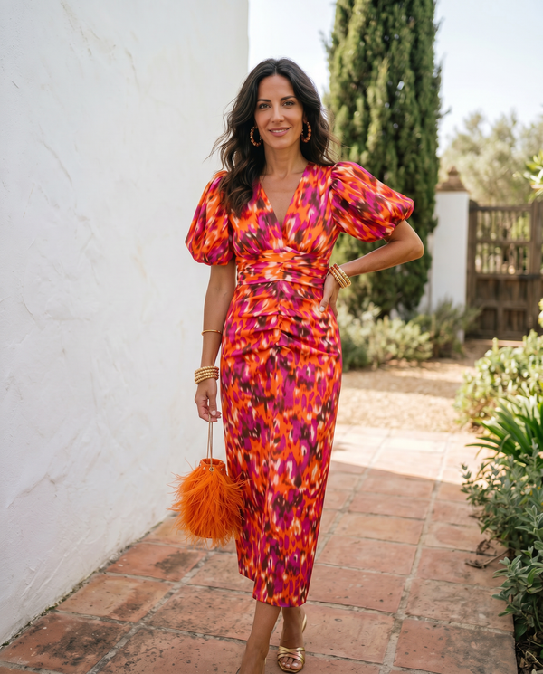 Carla | Floral Puff-Sleeve Midi Dress