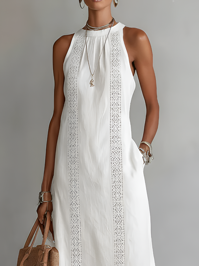 Jimena | Linen-Blend Midi Dress with Mandarin Collar