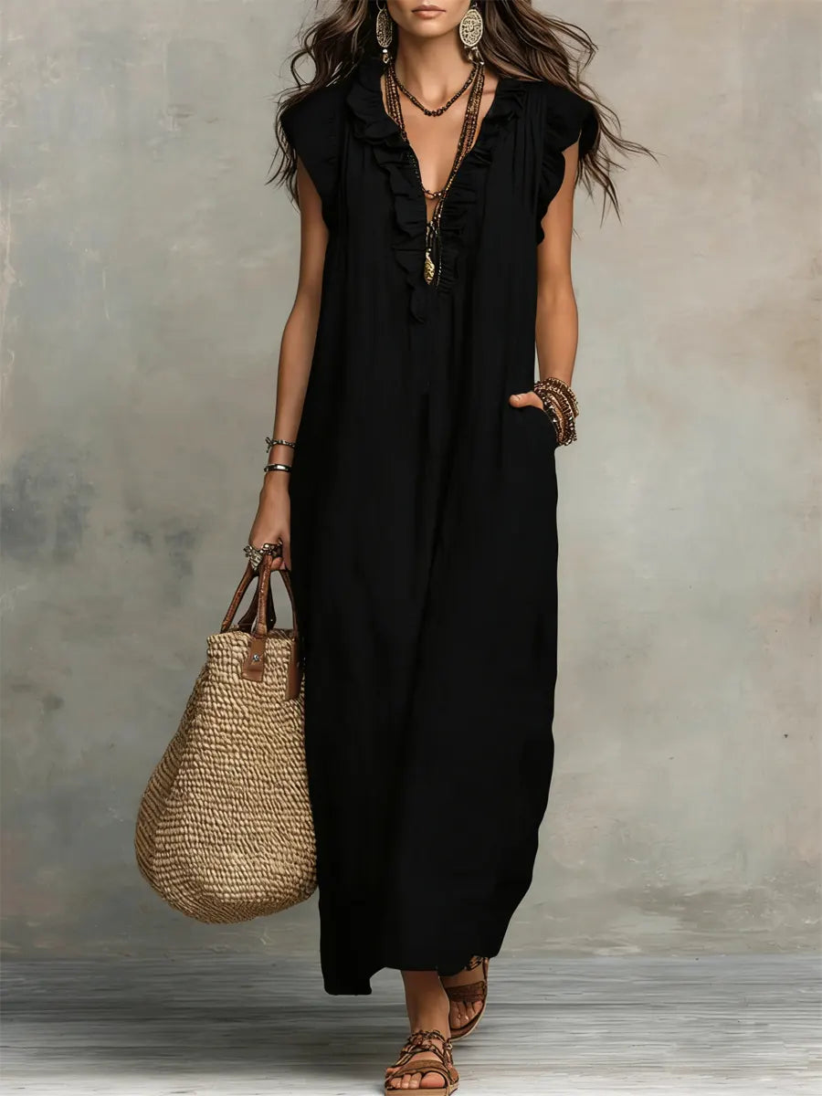 Camelia | Ruffle V-Neck Boho Maxi