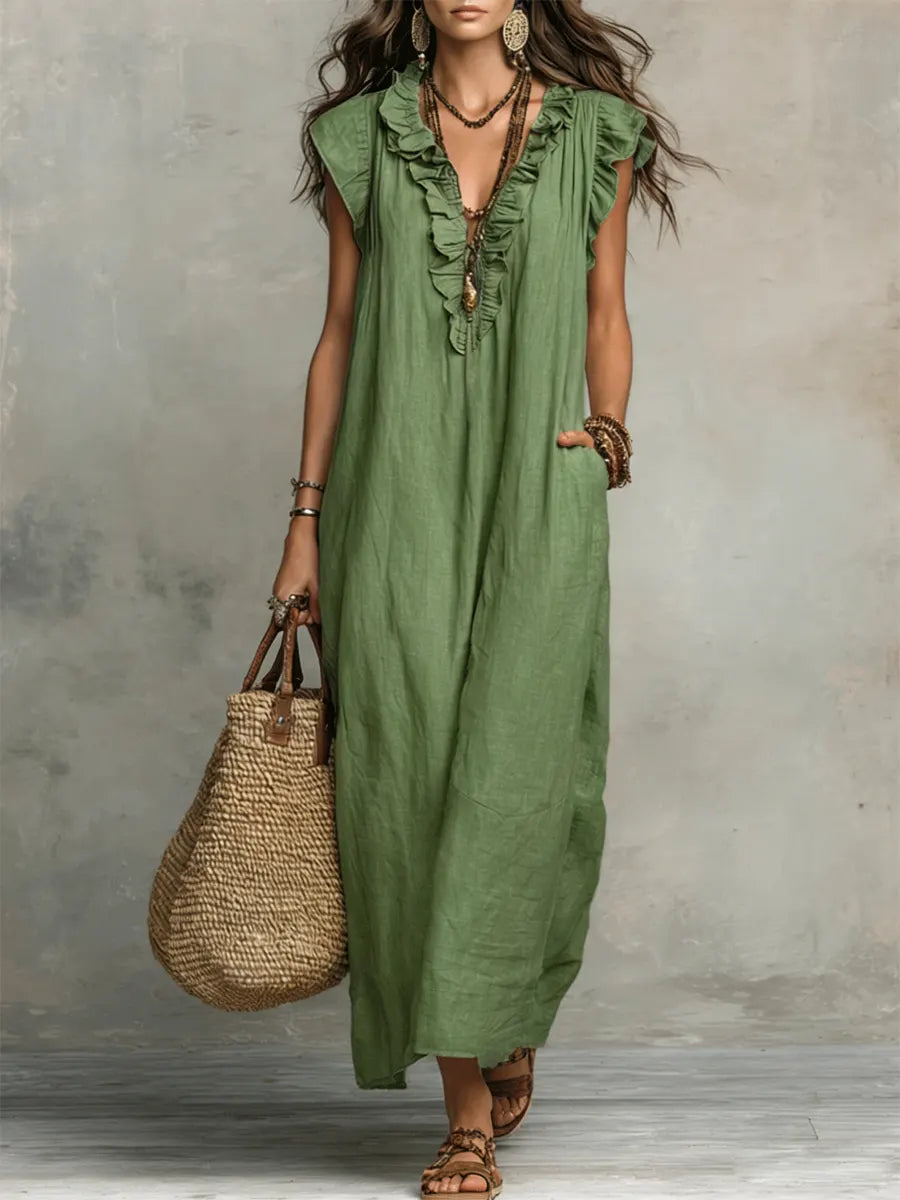 Camelia | Ruffle V-Neck Boho Maxi