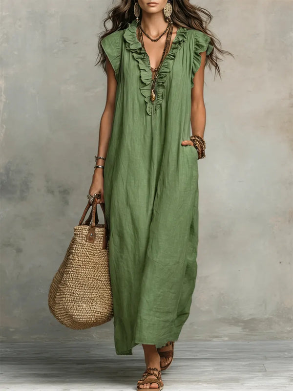 Camelia | Ruffle V-Neck Boho Maxi