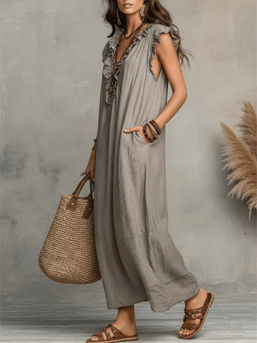 Camelia | Ruffle V-Neck Boho Maxi