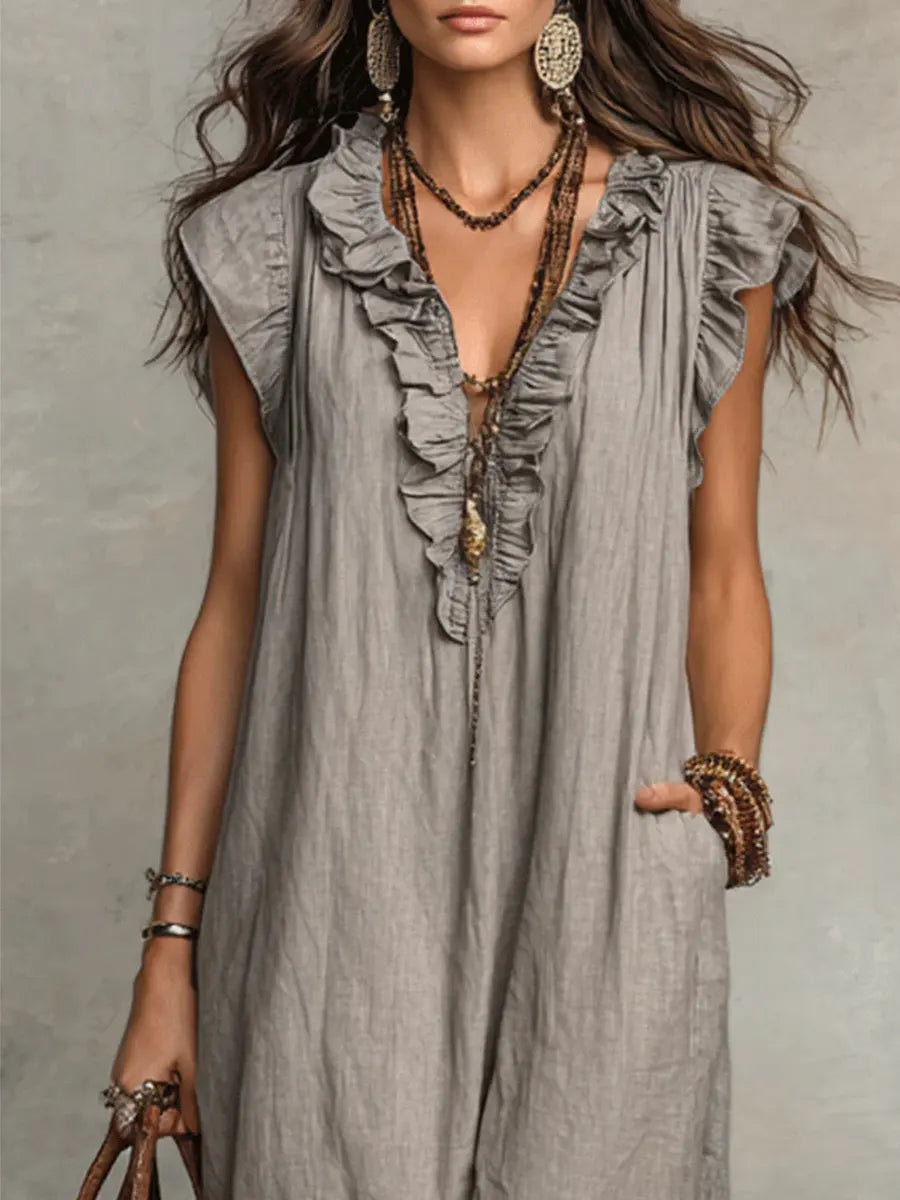 Camelia | Ruffle V-Neck Boho Maxi