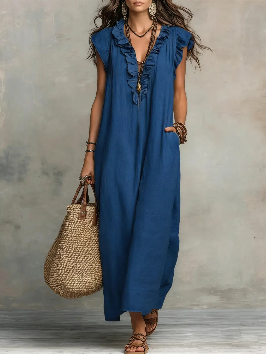 Camelia | Ruffle V-Neck Boho Maxi