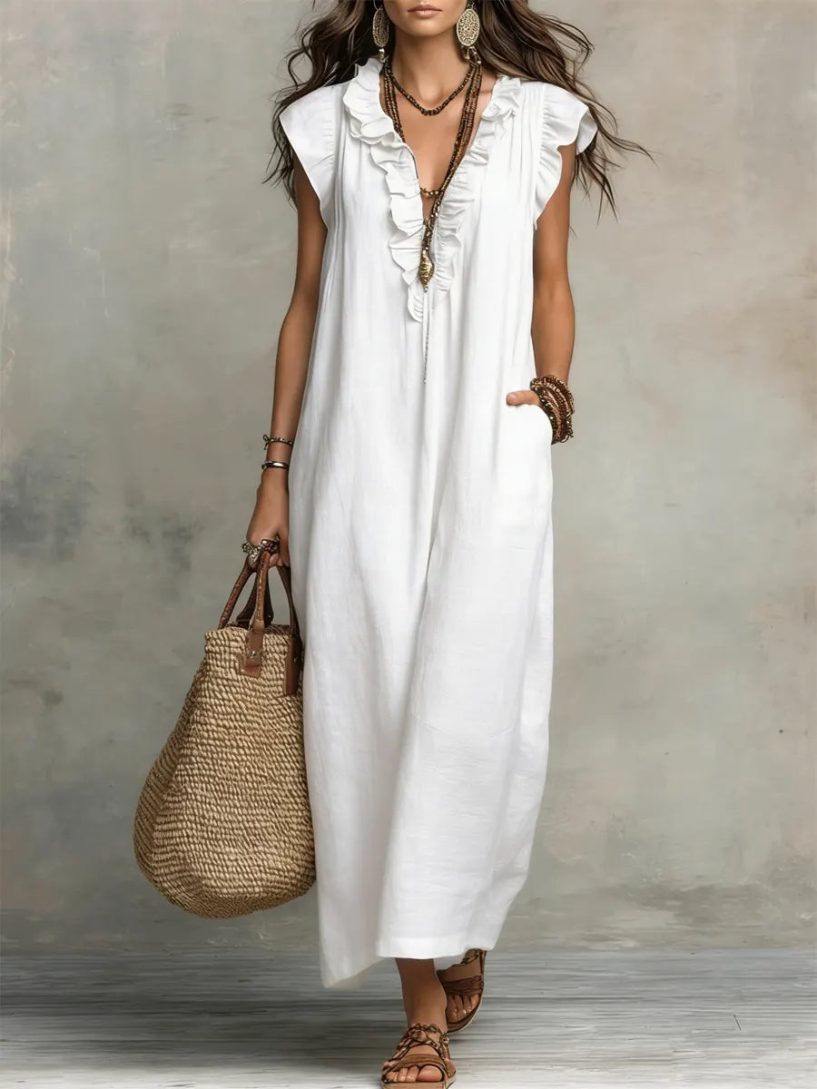 Camelia | Ruffle V-Neck Boho Maxi