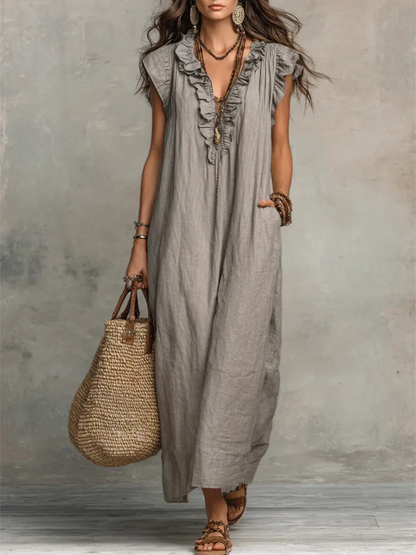 Camelia | Ruffle V-Neck Boho Maxi