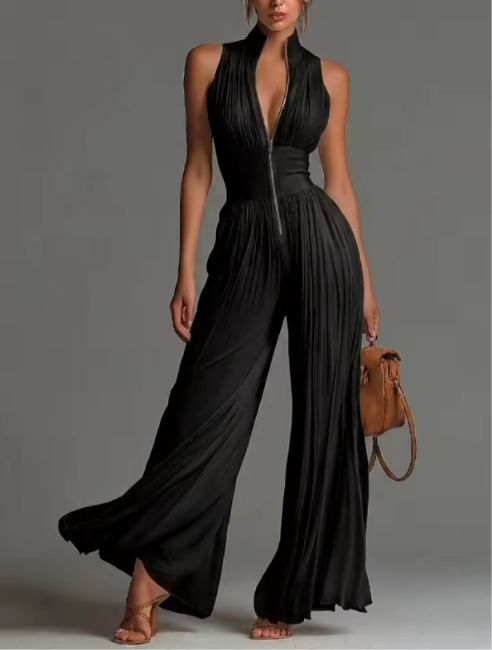 Zakira | Pleated Halter Jumpsuit